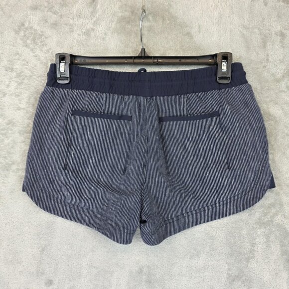 Athleta Shorts Womens 6 Blue White Striped Linen Drawstring Pockets Pull On - Picture 7 of 10